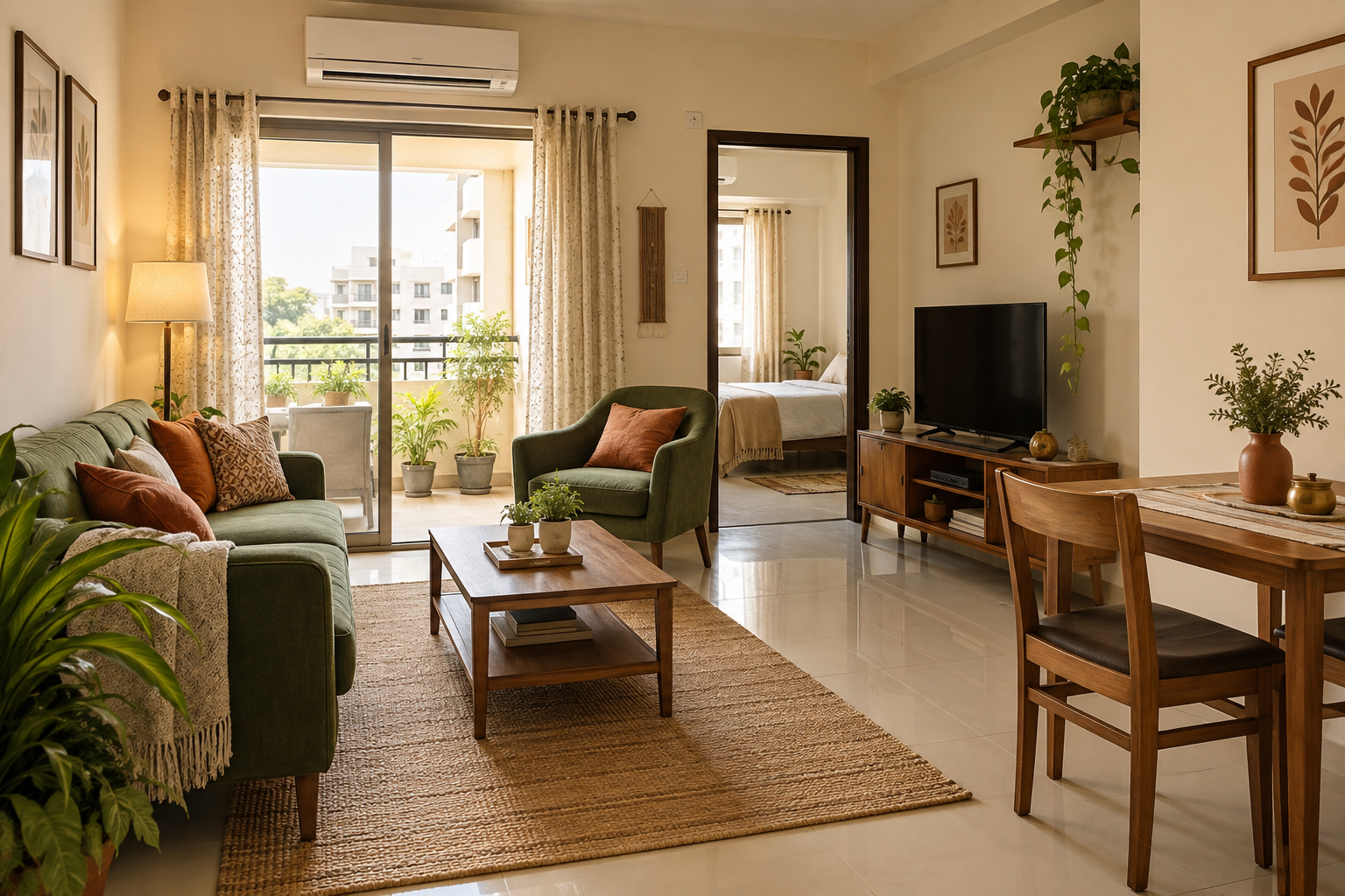 Bright furnished apartment interior